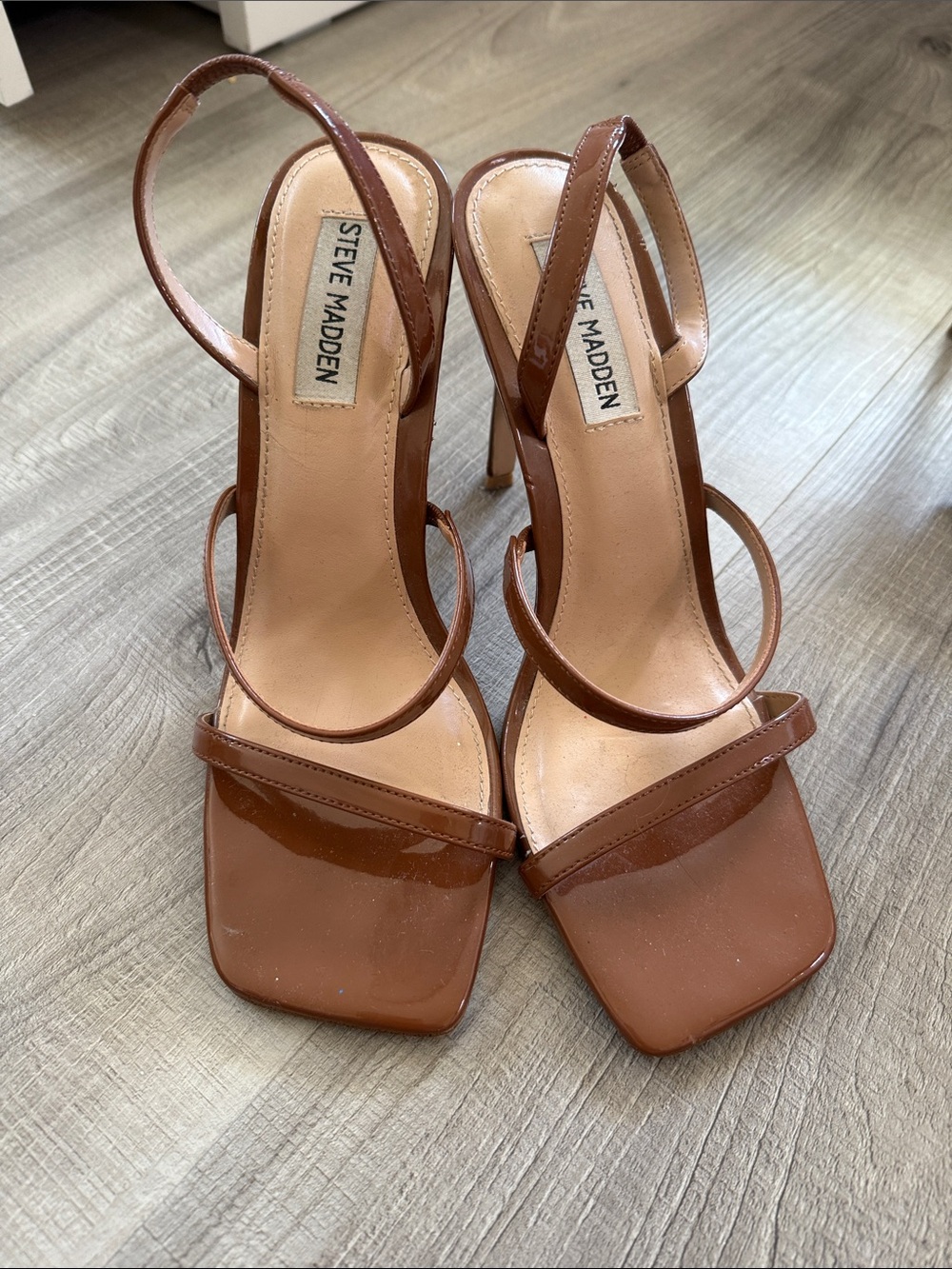 Steve Madden Brown Patent Strappy Slingback Heels